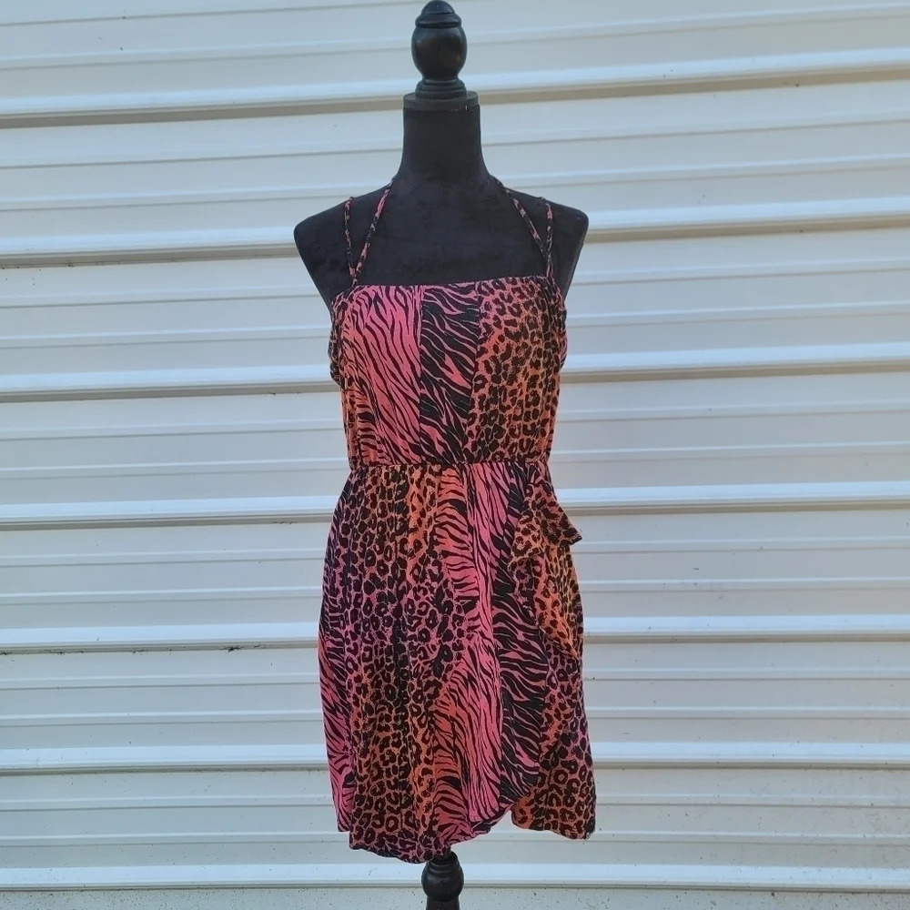 Volcom Women's Red Black Jersey Stretch Casual Strappy Sun Layered Dress M (12)